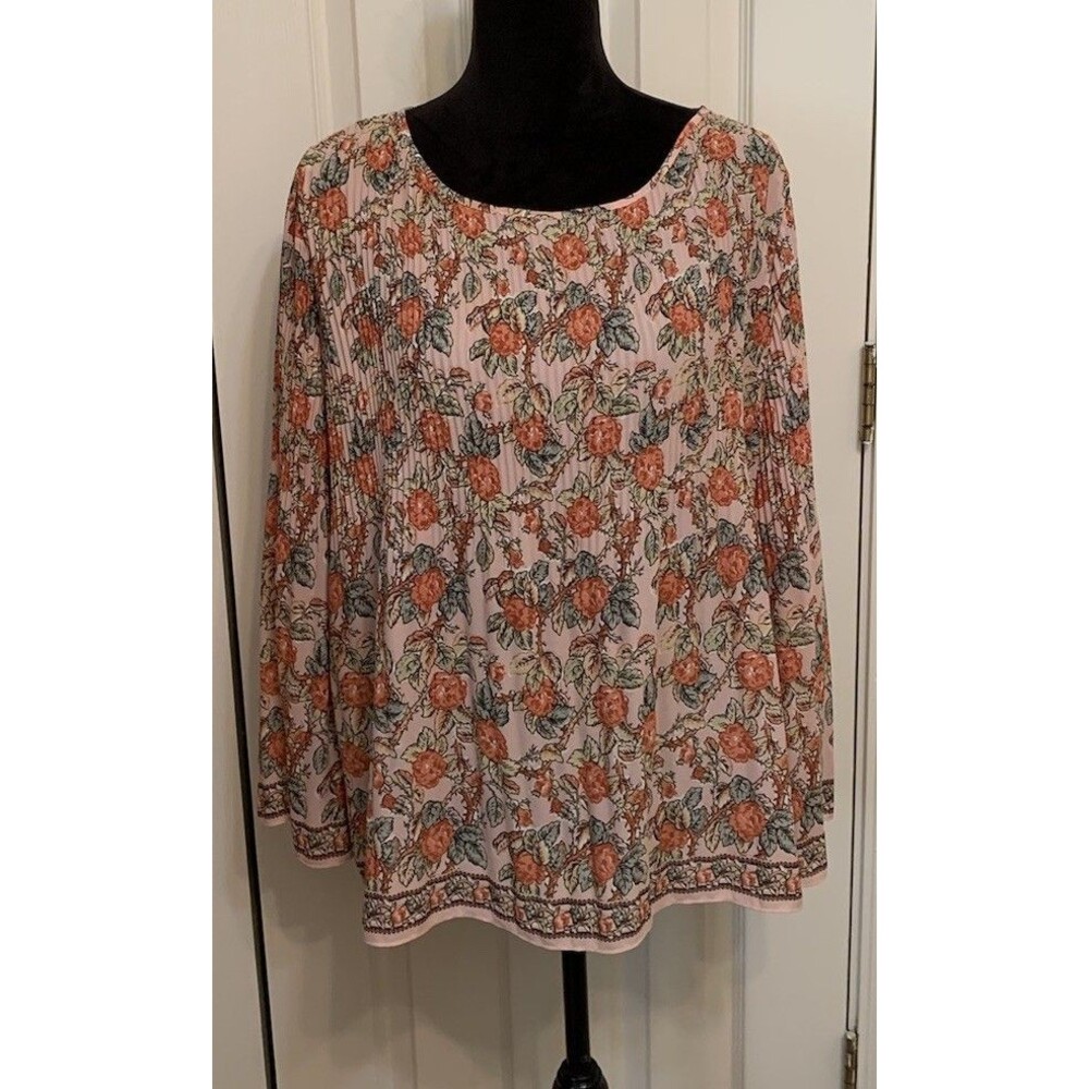 Max Studio Womens Size Large Top Long Bell Sleeves Floral Lightweight
